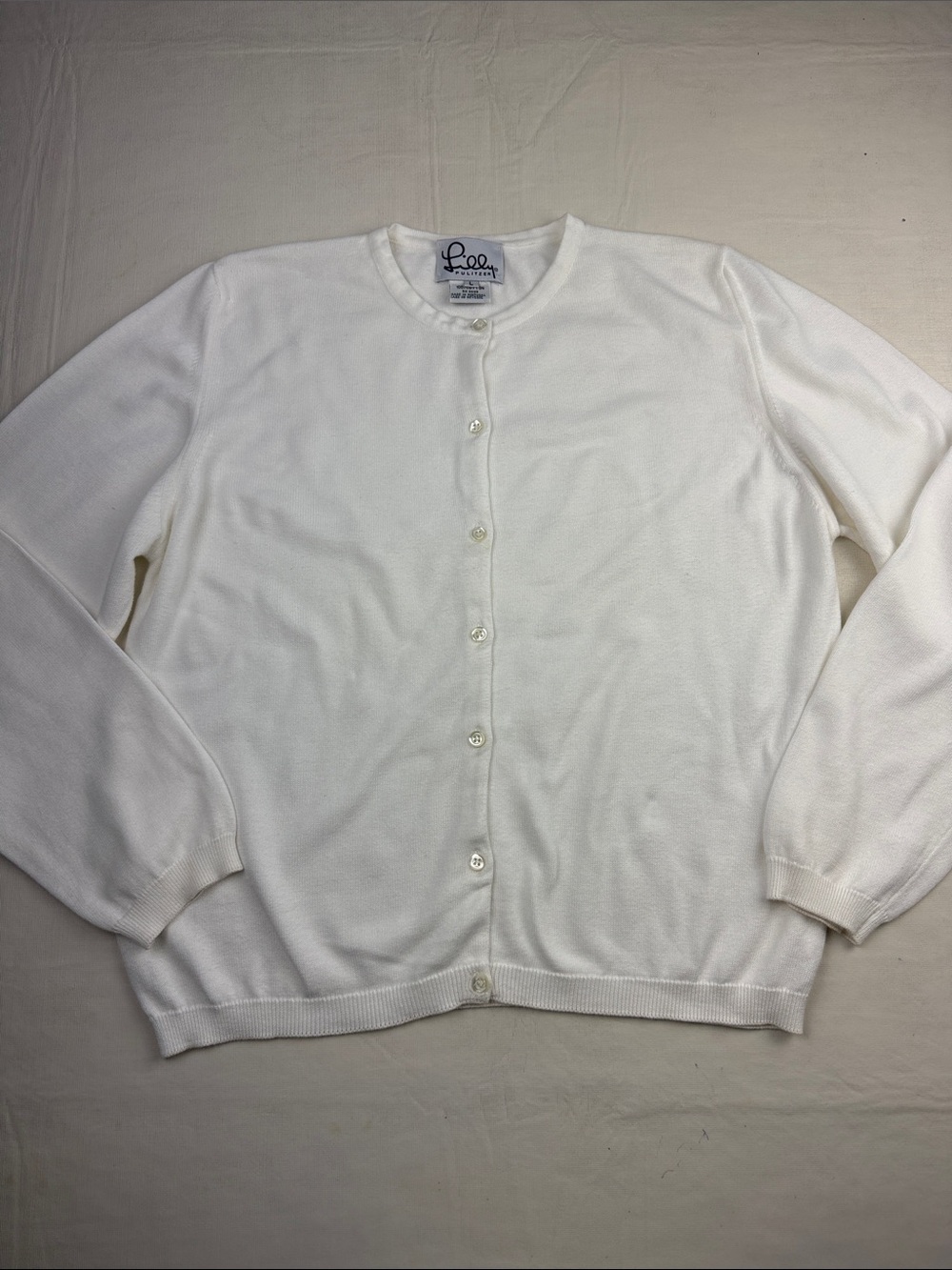Lilly Pulitzer Women's White Button-Up Cardigan Crewneck Sweater Size L
